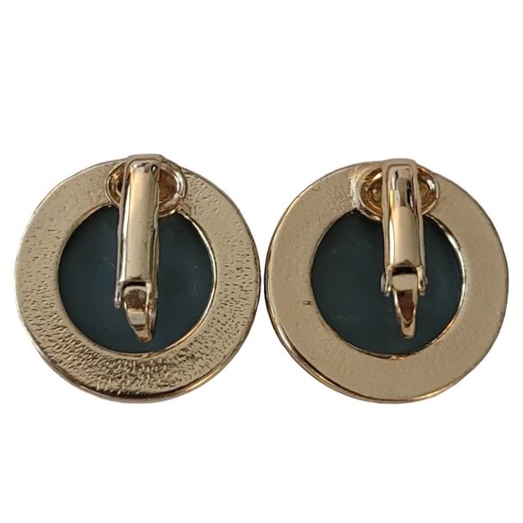 Gold Tone Round Glass Champagne Cabochon Clip On Earrings E842 - Picture 3 of 7